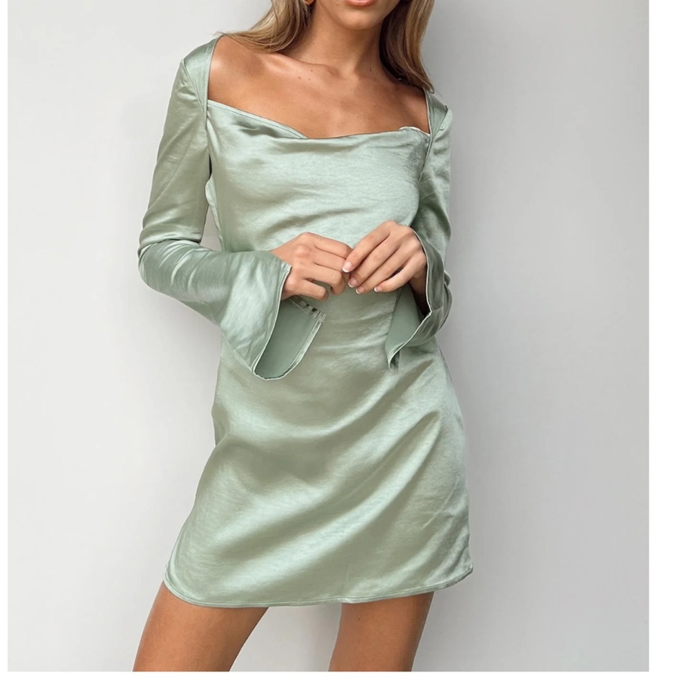 Maia Long Sleeve Mini Green Dress
